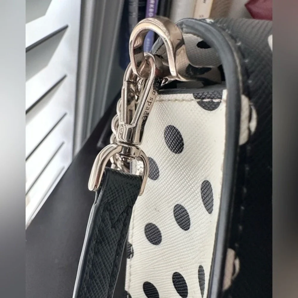 Kate Spade‎ Polka Dot Saffiano Leather Crossbody Bag Black White Gold Hardware